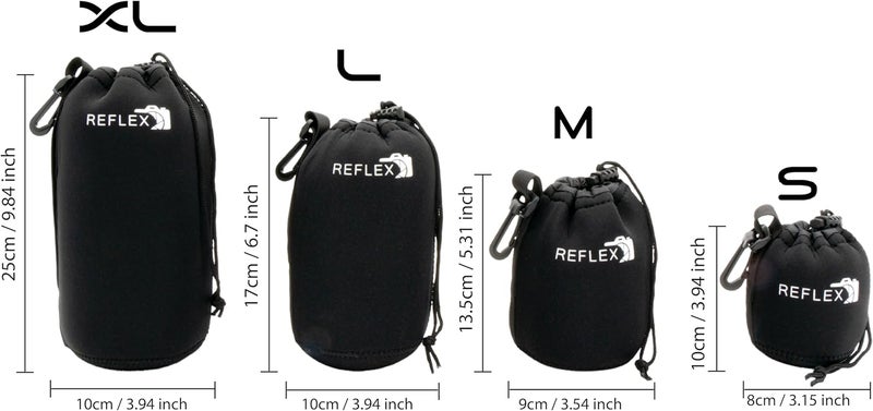 Reflex Camera Drawstring Camera Lens Pouches 4 Pack (S/M/L/XL) Thick Padded Pouch Set for Maximum Protection Waterproof Shockproof Dust Resistant Neoprene Cases for Canon, Nikon, Pentax, Sony, Olympus - Image 4